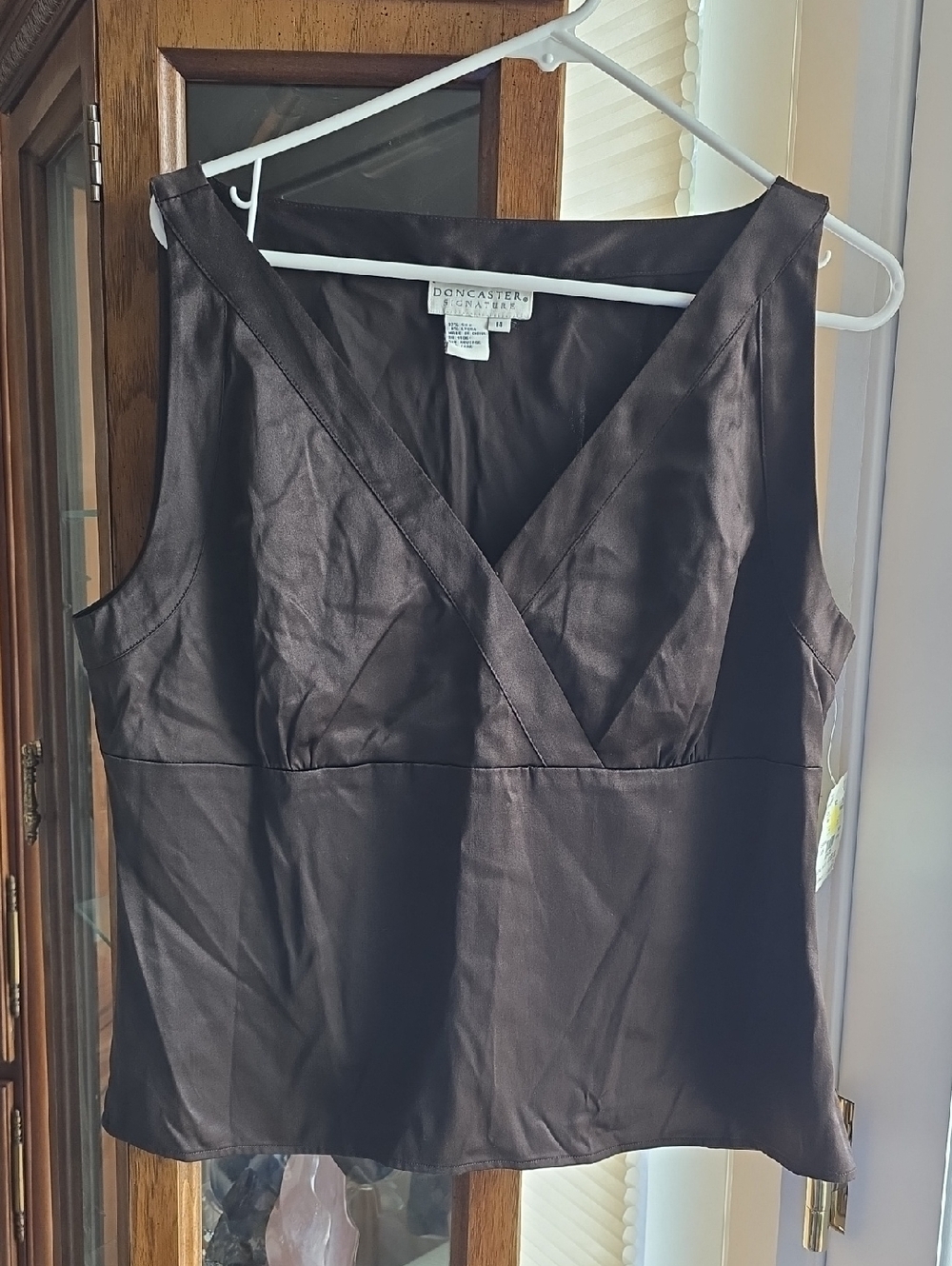 Doncaster Brown Silk V-Neck Sleeveless Top